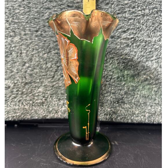 c1890 Moser Emerald Green Vase Gold Gilding Ruffle Top - Picture 5 of 11